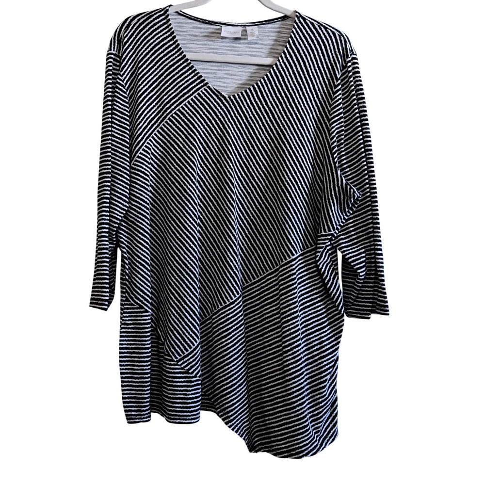 Weekends by Chicos Lagenlook V-Neck Asymmetric Tunic Black White Womens Sz 3/XL